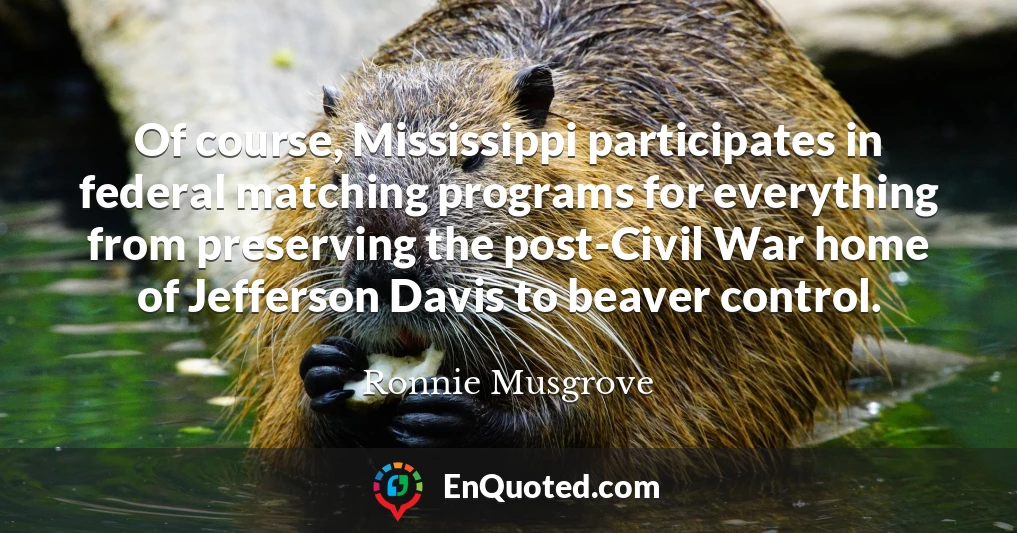 Of course, Mississippi participates in federal matching programs for everything from preserving the post-Civil War home of Jefferson Davis to beaver control.