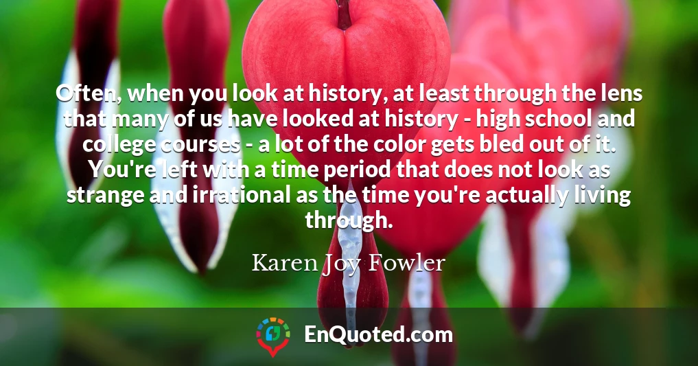 Often, when you look at history, at least through the lens that many of us have looked at history - high school and college courses - a lot of the color gets bled out of it. You're left with a time period that does not look as strange and irrational as the time you're actually living through.