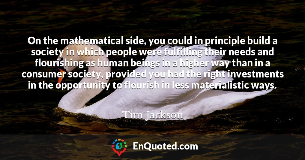 On the mathematical side, you could in principle build a society in which people were fulfilling their needs and flourishing as human beings in a higher way than in a consumer society, provided you had the right investments in the opportunity to flourish in less materialistic ways.
