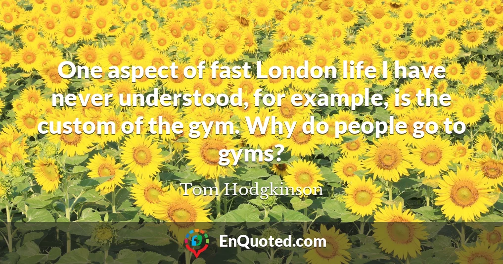 One aspect of fast London life I have never understood, for example, is the custom of the gym. Why do people go to gyms?