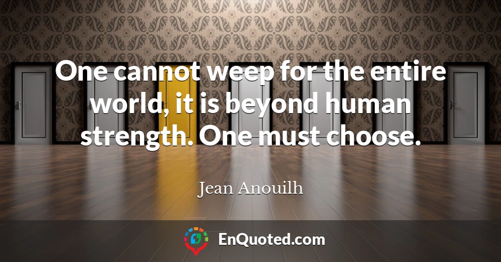 One cannot weep for the entire world, it is beyond human strength. One must choose.