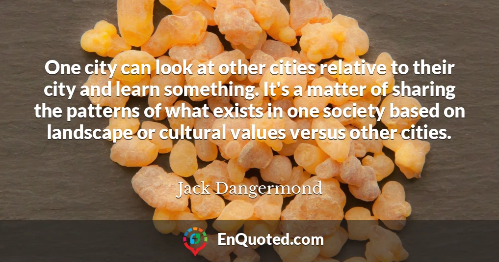 One city can look at other cities relative to their city and learn something. It's a matter of sharing the patterns of what exists in one society based on landscape or cultural values versus other cities.