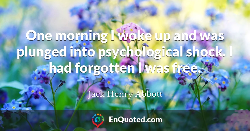 One morning I woke up and was plunged into psychological shock. I had forgotten I was free.