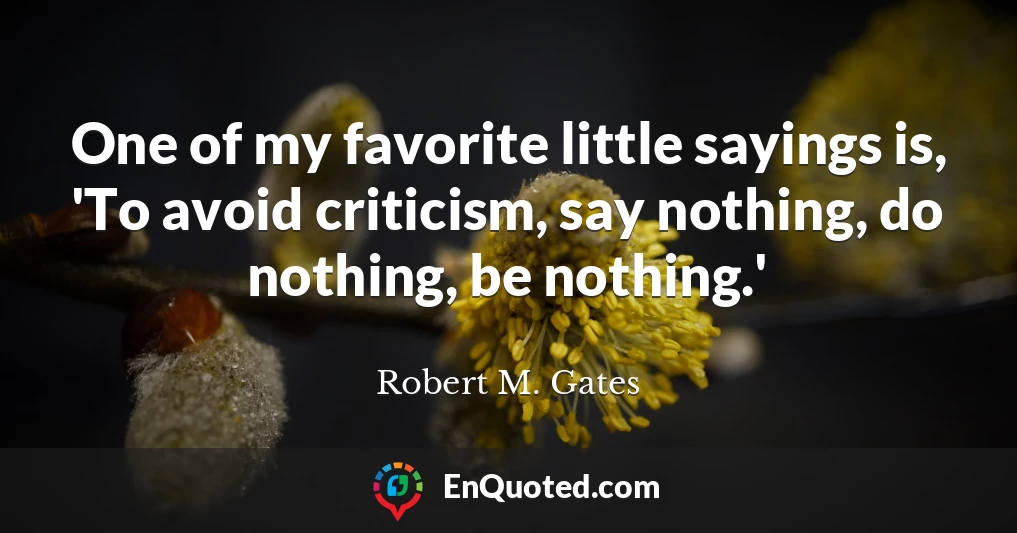 One of my favorite little sayings is, 'To avoid criticism, say nothing, do nothing, be nothing.'