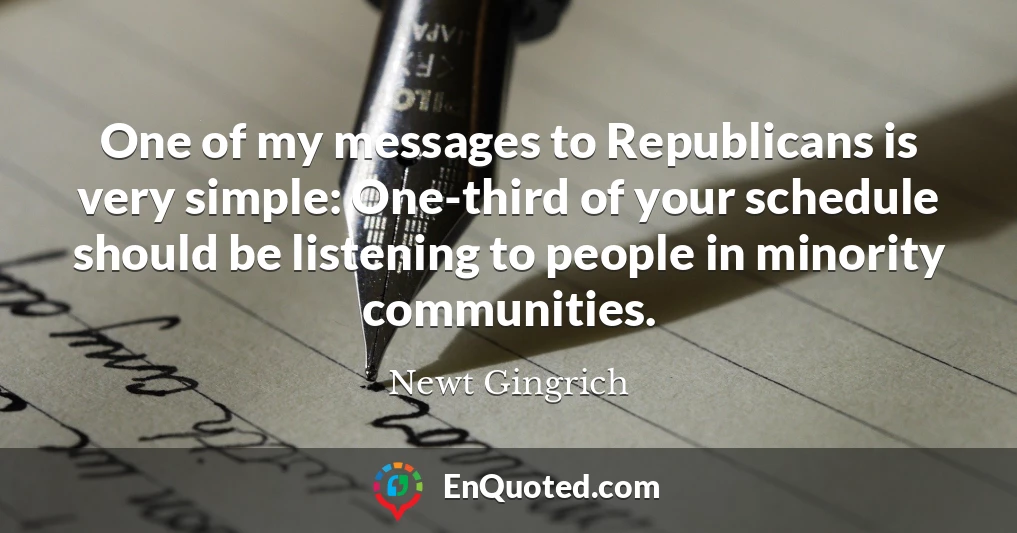 One of my messages to Republicans is very simple: One-third of your schedule should be listening to people in minority communities.