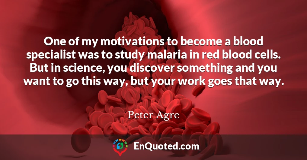 One of my motivations to become a blood specialist was to study malaria in red blood cells. But in science, you discover something and you want to go this way, but your work goes that way.