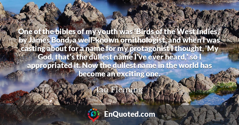 One of the bibles of my youth was 'Birds of the West Indies,' by James Bond, a well-known ornithologist, and when I was casting about for a name for my protagonist I thought, 'My God, that's the dullest name I've ever heard,' so I appropriated it. Now the dullest name in the world has become an exciting one.