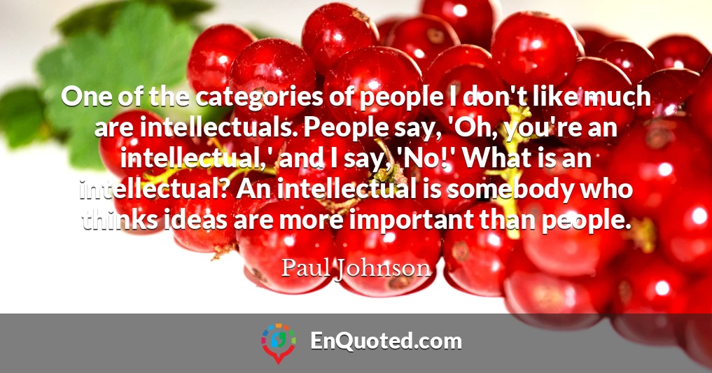 One of the categories of people I don't like much are intellectuals. People say, 'Oh, you're an intellectual,' and I say, 'No!' What is an intellectual? An intellectual is somebody who thinks ideas are more important than people.