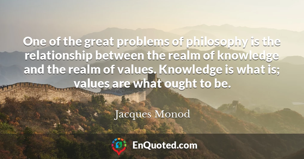 One of the great problems of philosophy is the relationship between the realm of knowledge and the realm of values. Knowledge is what is; values are what ought to be.