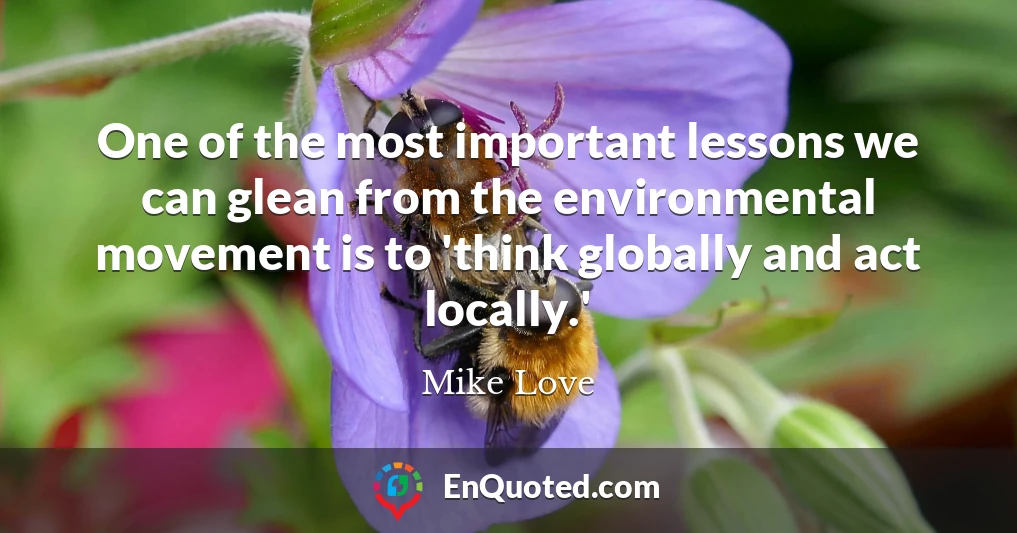 One of the most important lessons we can glean from the environmental movement is to 'think globally and act locally.'