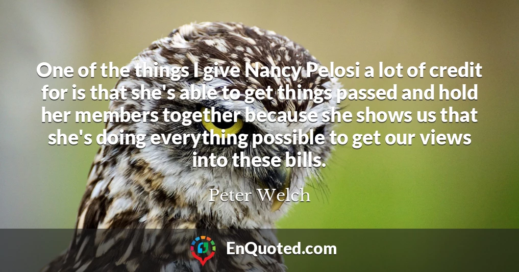 One of the things I give Nancy Pelosi a lot of credit for is that she's able to get things passed and hold her members together because she shows us that she's doing everything possible to get our views into these bills.