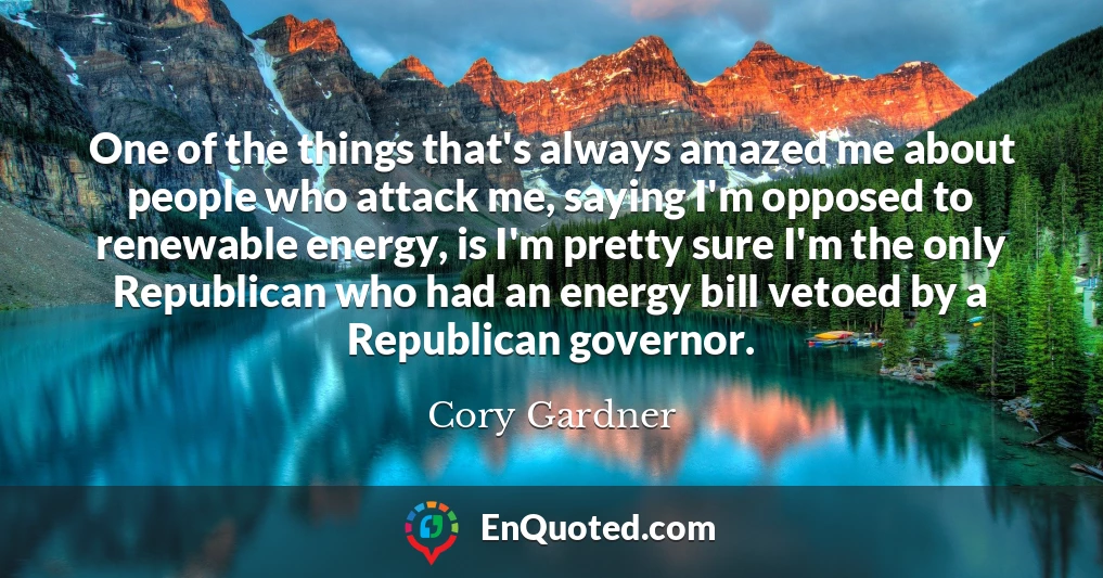 One of the things that's always amazed me about people who attack me, saying I'm opposed to renewable energy, is I'm pretty sure I'm the only Republican who had an energy bill vetoed by a Republican governor.