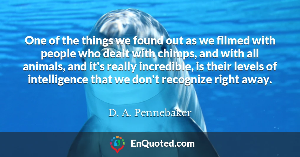 One of the things we found out as we filmed with people who dealt with chimps, and with all animals, and it's really incredible, is their levels of intelligence that we don't recognize right away.