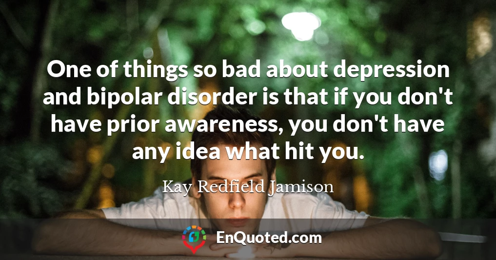 One of things so bad about depression and bipolar disorder is that if you don't have prior awareness, you don't have any idea what hit you.