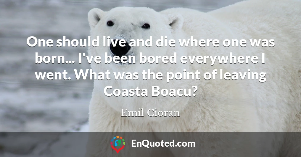 One should live and die where one was born... I've been bored everywhere I went. What was the point of leaving Coasta Boacu?