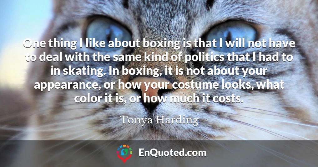 One thing I like about boxing is that I will not have to deal with the same kind of politics that I had to in skating. In boxing, it is not about your appearance, or how your costume looks, what color it is, or how much it costs.