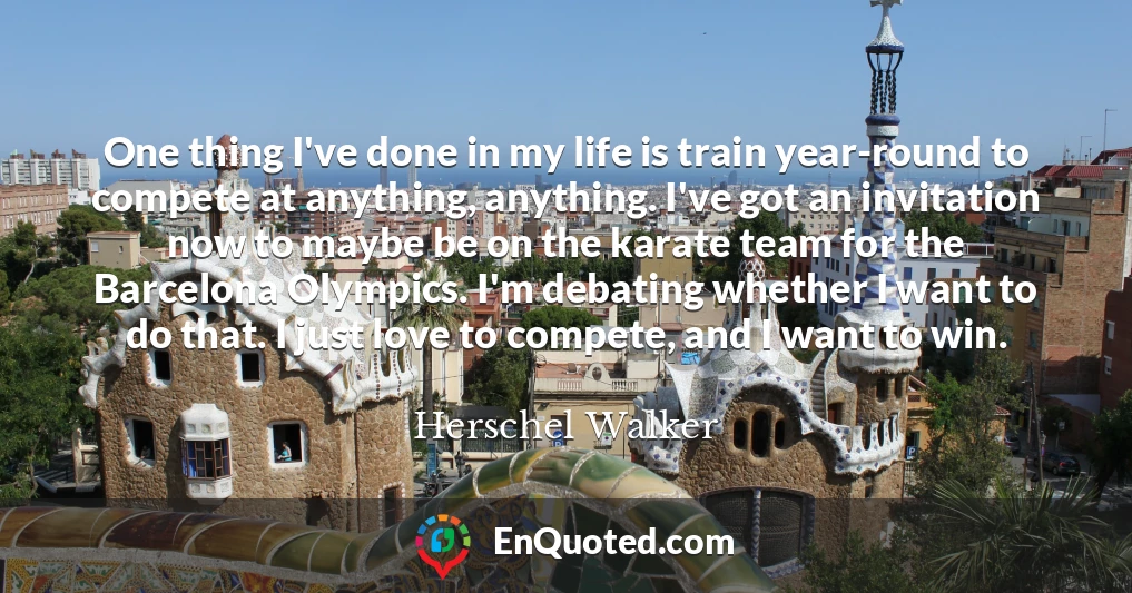 One thing I've done in my life is train year-round to compete at anything, anything. I've got an invitation now to maybe be on the karate team for the Barcelona Olympics. I'm debating whether I want to do that. I just love to compete, and I want to win.