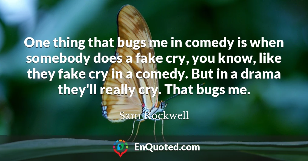 One thing that bugs me in comedy is when somebody does a fake cry, you know, like they fake cry in a comedy. But in a drama they'll really cry. That bugs me.