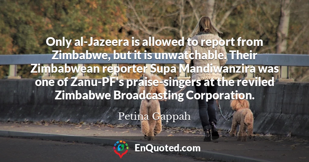 Only al-Jazeera is allowed to report from Zimbabwe, but it is unwatchable. Their Zimbabwean reporter Supa Mandiwanzira was one of Zanu-PF's praise-singers at the reviled Zimbabwe Broadcasting Corporation.