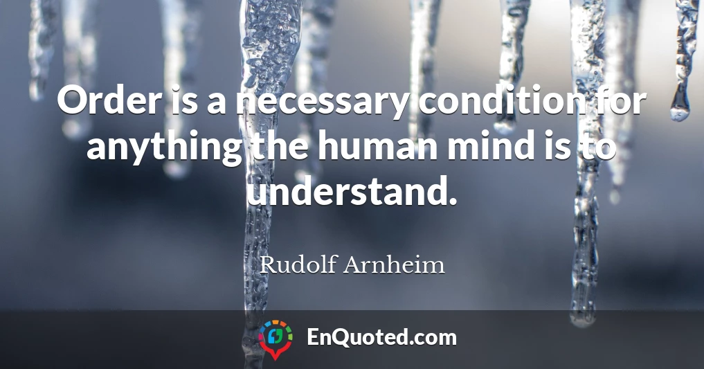Order is a necessary condition for anything the human mind is to understand.