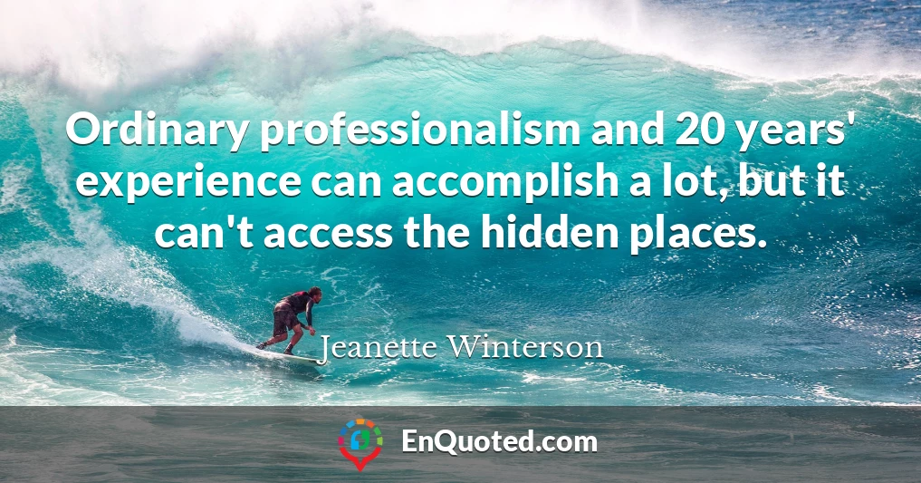 Ordinary professionalism and 20 years' experience can accomplish a lot, but it can't access the hidden places.