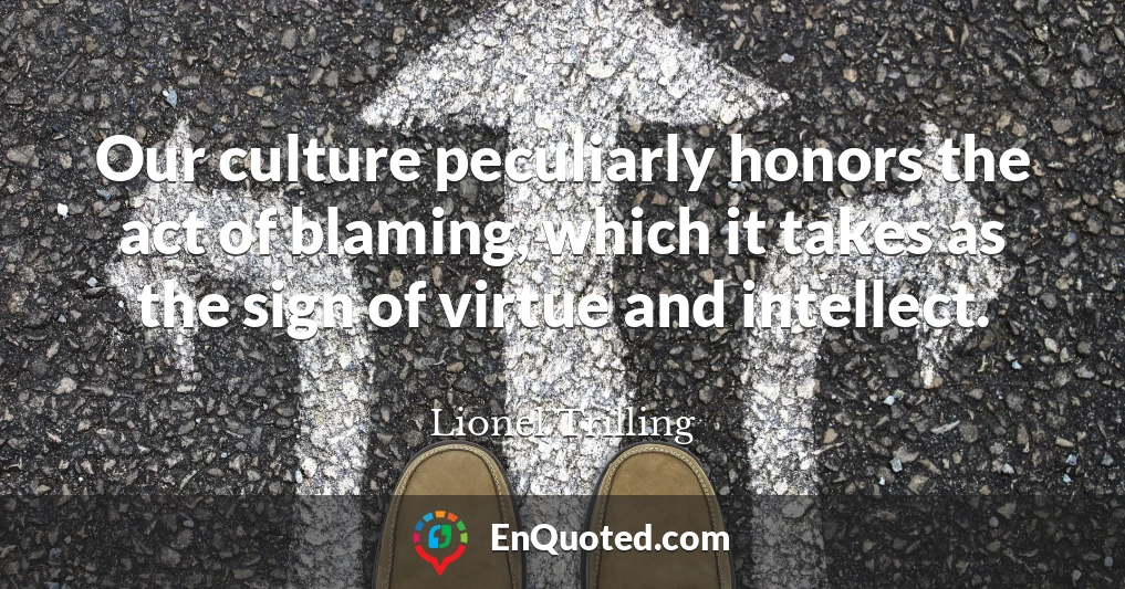 Our culture peculiarly honors the act of blaming, which it takes as the sign of virtue and intellect.