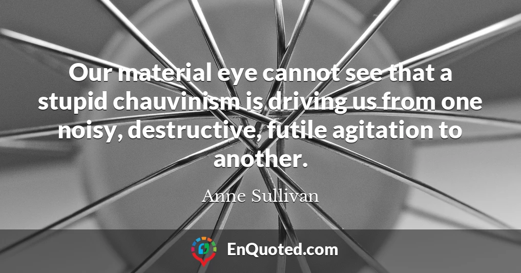 Our material eye cannot see that a stupid chauvinism is driving us from one noisy, destructive, futile agitation to another.