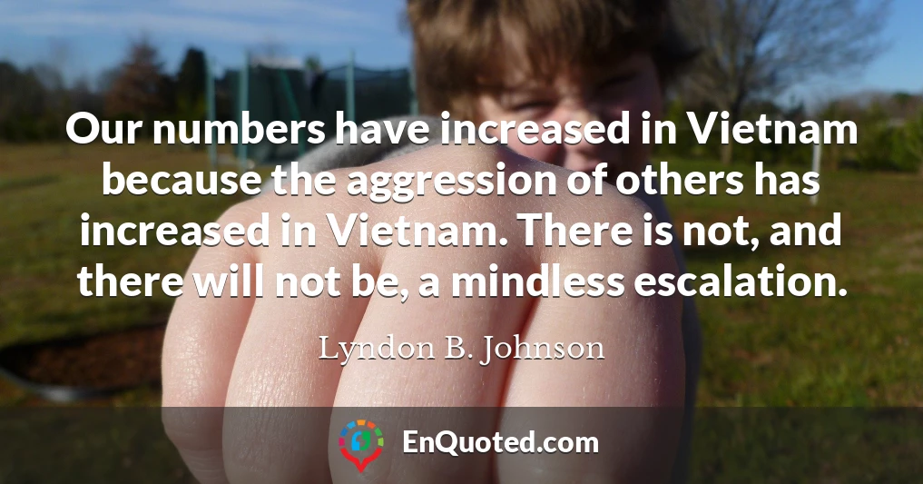 Our numbers have increased in Vietnam because the aggression of others has increased in Vietnam. There is not, and there will not be, a mindless escalation.