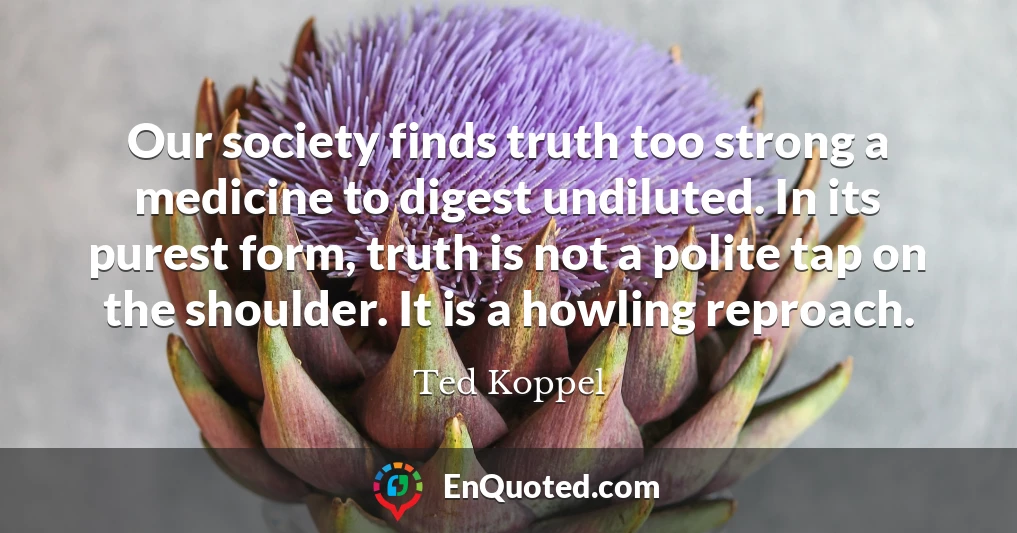 Our society finds truth too strong a medicine to digest undiluted. In its purest form, truth is not a polite tap on the shoulder. It is a howling reproach.