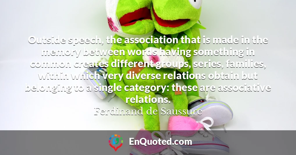 Outside speech, the association that is made in the memory between words having something in common creates different groups, series, families, within which very diverse relations obtain but belonging to a single category: these are associative relations.