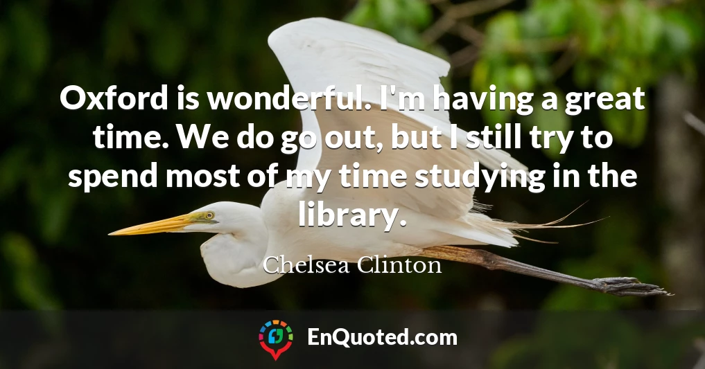 Oxford is wonderful. I'm having a great time. We do go out, but I still try to spend most of my time studying in the library.