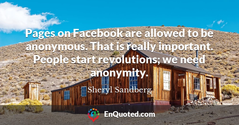 Pages on Facebook are allowed to be anonymous. That is really important. People start revolutions; we need anonymity.