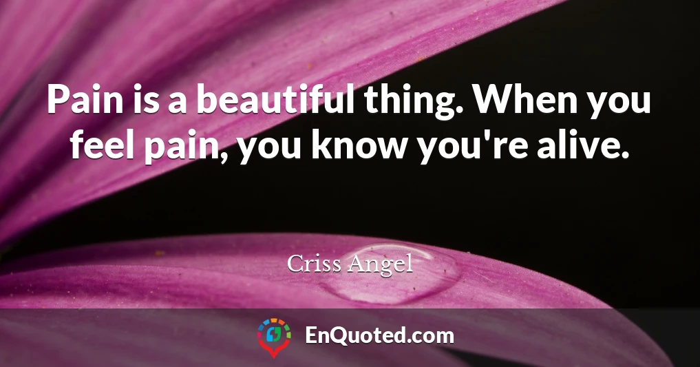 Pain is a beautiful thing. When you feel pain, you know you're alive.