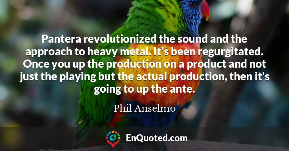 Pantera revolutionized the sound and the approach to heavy metal. It's been regurgitated. Once you up the production on a product and not just the playing but the actual production, then it's going to up the ante.