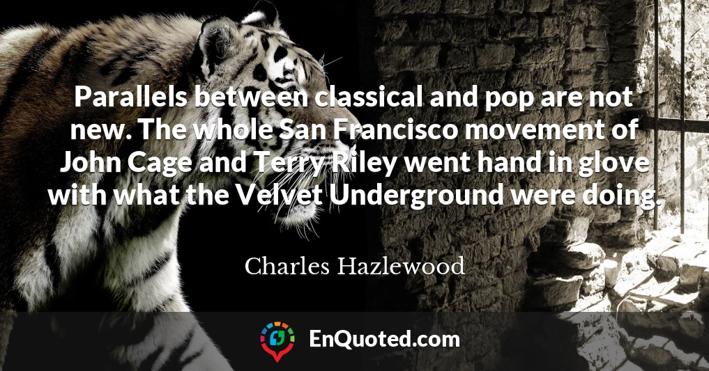 Parallels between classical and pop are not new. The whole San Francisco movement of John Cage and Terry Riley went hand in glove with what the Velvet Underground were doing.