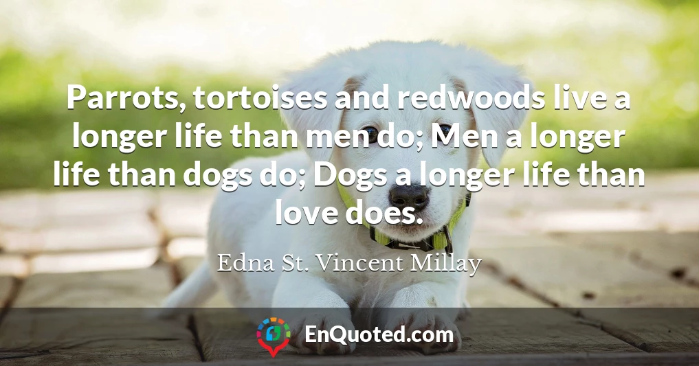 Parrots, tortoises and redwoods live a longer life than men do; Men a longer life than dogs do; Dogs a longer life than love does.