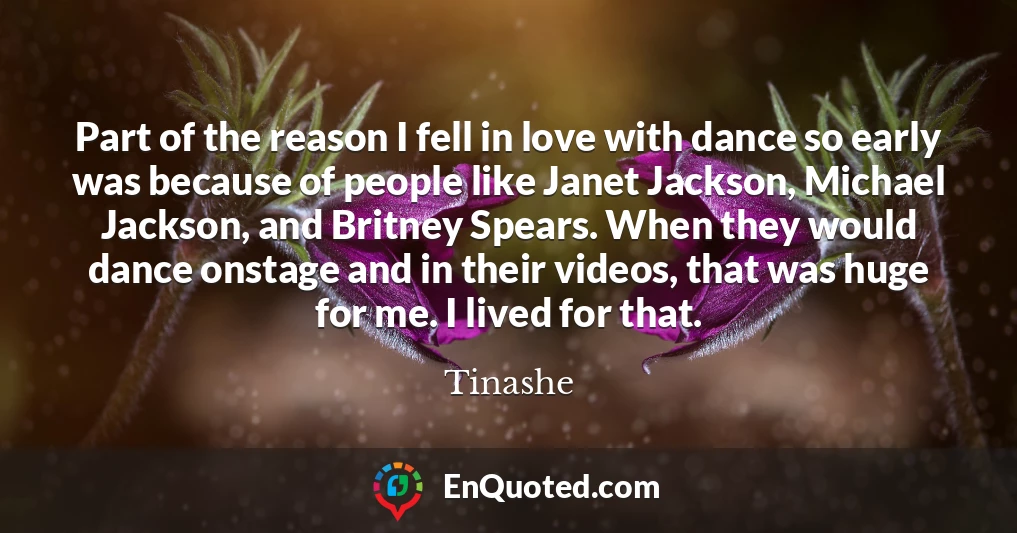 Part of the reason I fell in love with dance so early was because of people like Janet Jackson, Michael Jackson, and Britney Spears. When they would dance onstage and in their videos, that was huge for me. I lived for that.