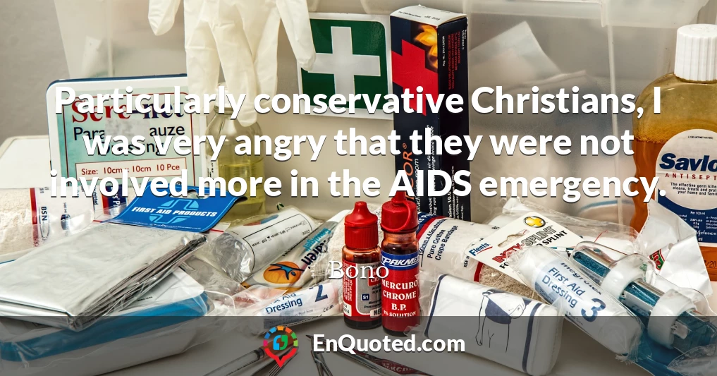 Particularly conservative Christians, I was very angry that they were not involved more in the AIDS emergency.