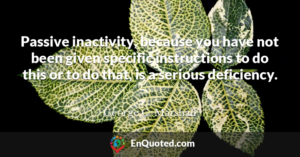 Passive inactivity, because you have not been given specific instructions to do this or to do that, is a serious deficiency.