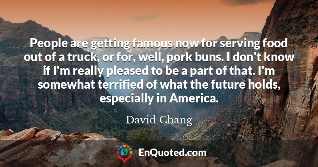 People are getting famous now for serving food out of a truck, or for, well, pork buns. I don't know if I'm really pleased to be a part of that. I'm somewhat terrified of what the future holds, especially in America.