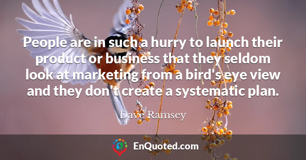 People are in such a hurry to launch their product or business that they seldom look at marketing from a bird's eye view and they don't create a systematic plan.