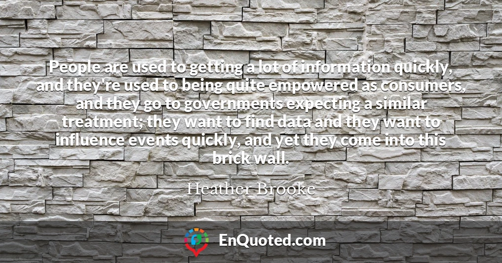 People are used to getting a lot of information quickly, and they're used to being quite empowered as consumers, and they go to governments expecting a similar treatment; they want to find data and they want to influence events quickly, and yet they come into this brick wall.