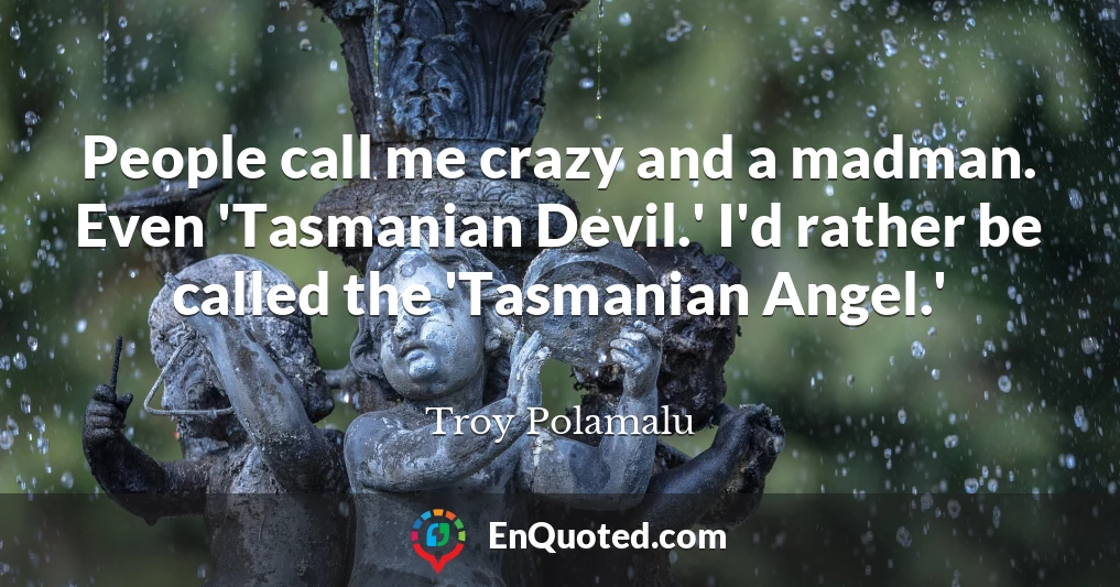 People call me crazy and a madman. Even 'Tasmanian Devil.' I'd rather be called the 'Tasmanian Angel.'