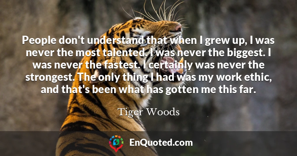 People don't understand that when I grew up, I was never the most talented. I was never the biggest. I was never the fastest. I certainly was never the strongest. The only thing I had was my work ethic, and that's been what has gotten me this far.