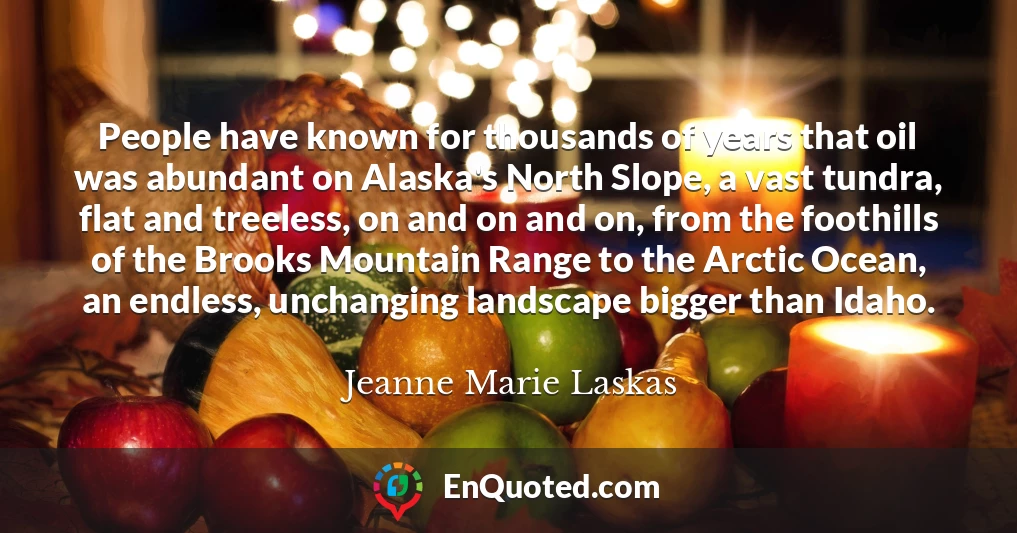 People have known for thousands of years that oil was abundant on Alaska's North Slope, a vast tundra, flat and treeless, on and on and on, from the foothills of the Brooks Mountain Range to the Arctic Ocean, an endless, unchanging landscape bigger than Idaho.