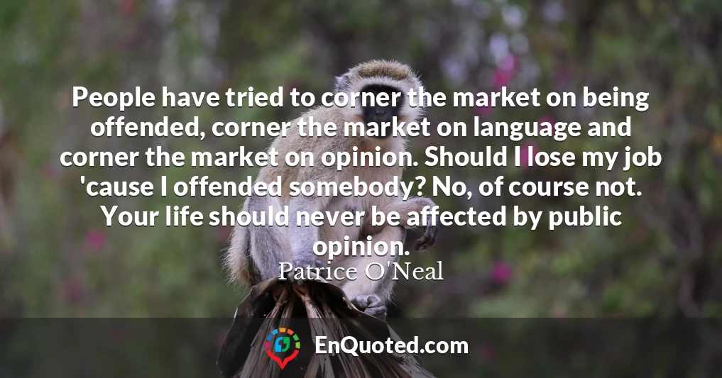 People have tried to corner the market on being offended, corner the market on language and corner the market on opinion. Should I lose my job 'cause I offended somebody? No, of course not. Your life should never be affected by public opinion.