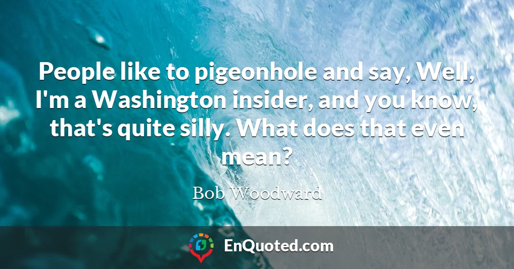 People like to pigeonhole and say, Well, I'm a Washington insider, and you know, that's quite silly. What does that even mean?