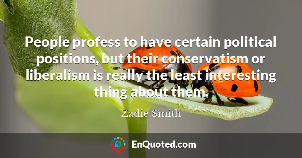 People profess to have certain political positions, but their conservatism or liberalism is really the least interesting thing about them.