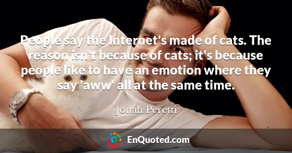 People say the Internet's made of cats. The reason isn't because of cats; it's because people like to have an emotion where they say 'aww' all at the same time.
