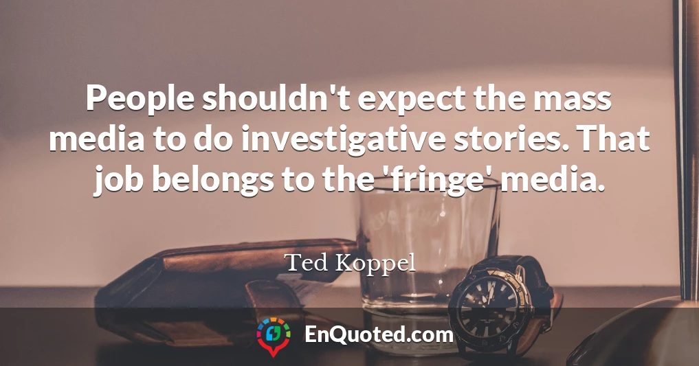 People shouldn't expect the mass media to do investigative stories. That job belongs to the 'fringe' media.
